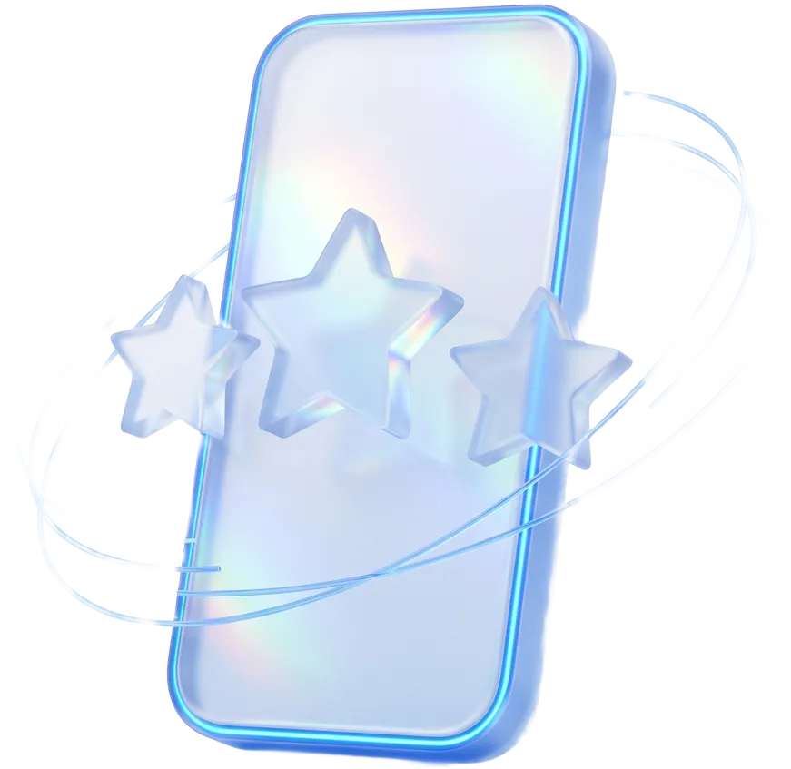 Ein Smartphone mit drei Bewertungssternen davor